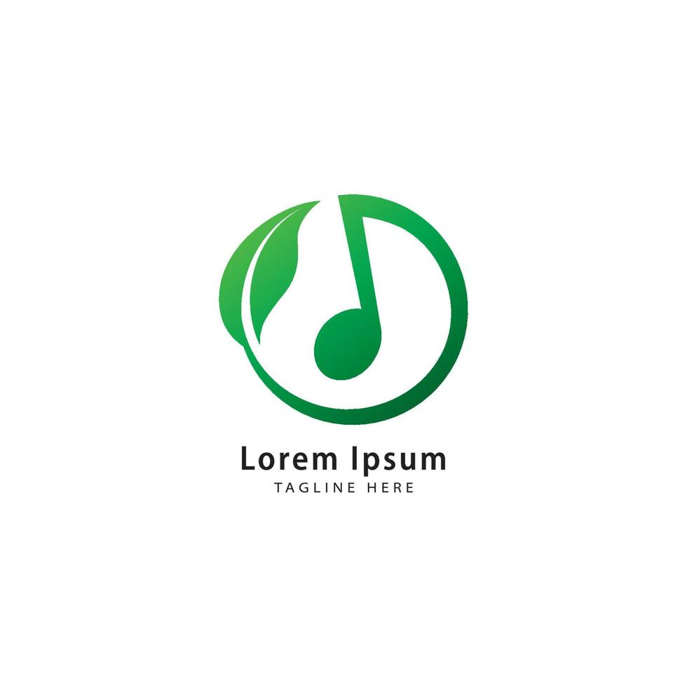 grüne kreisförmige Musiknote mit Blattvektorillustration. Samenkeim, Wachstum, Wachstum, Harmonie, Musik und Natur-Logo-Konzept. Logo-Design-Vorlage isoliert auf weißem Hintergrund. vektor