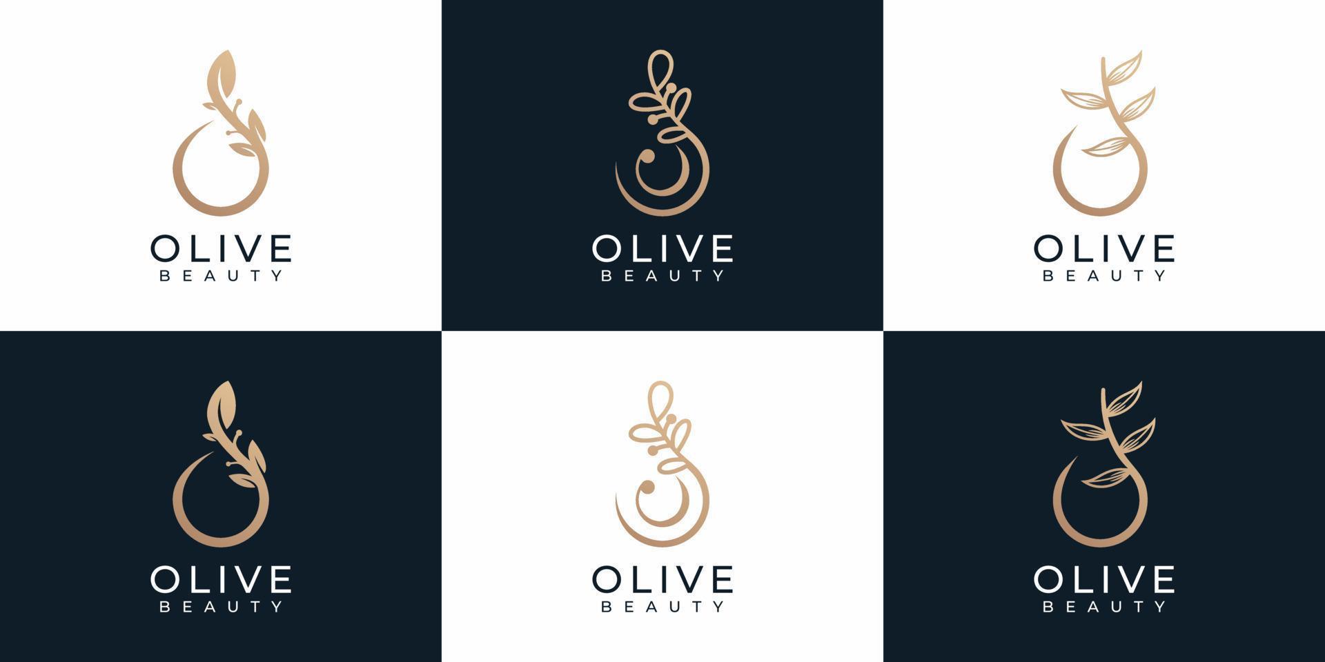 uppsättning lyxiga minimal natur oliv skönhet logotypelement för branding vektor