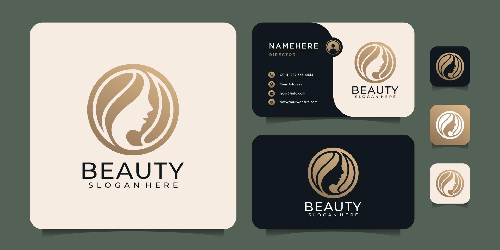 Beauty Woman Face Hair Fashion Salon Logo Design für Spa Boutique Kosmetik vektor