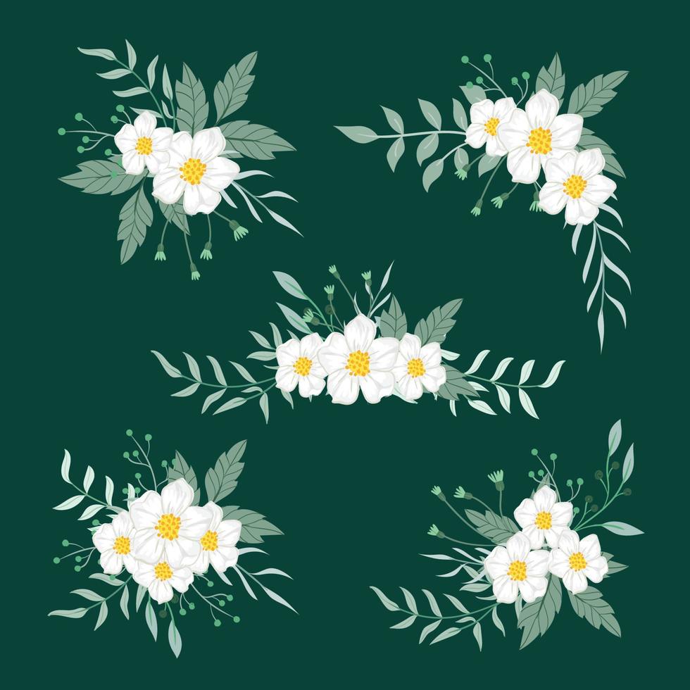 vita blommor arrangemang set vektor