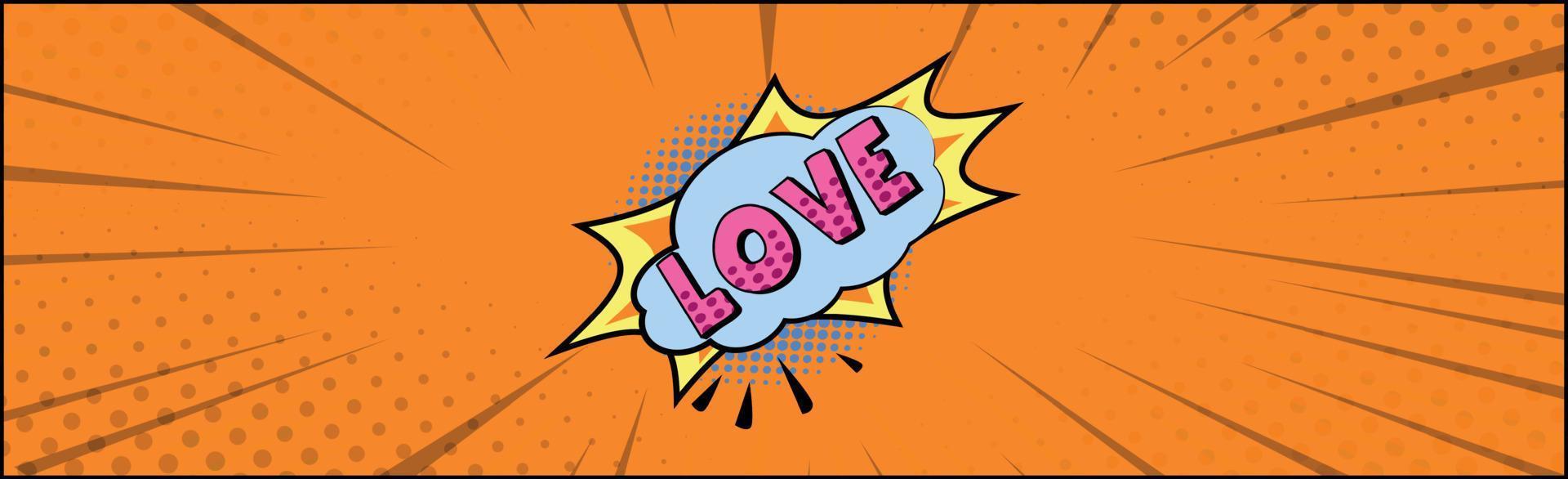 Comic-Zoom-Inschrift Liebe auf farbigem Hintergrund - Vektor