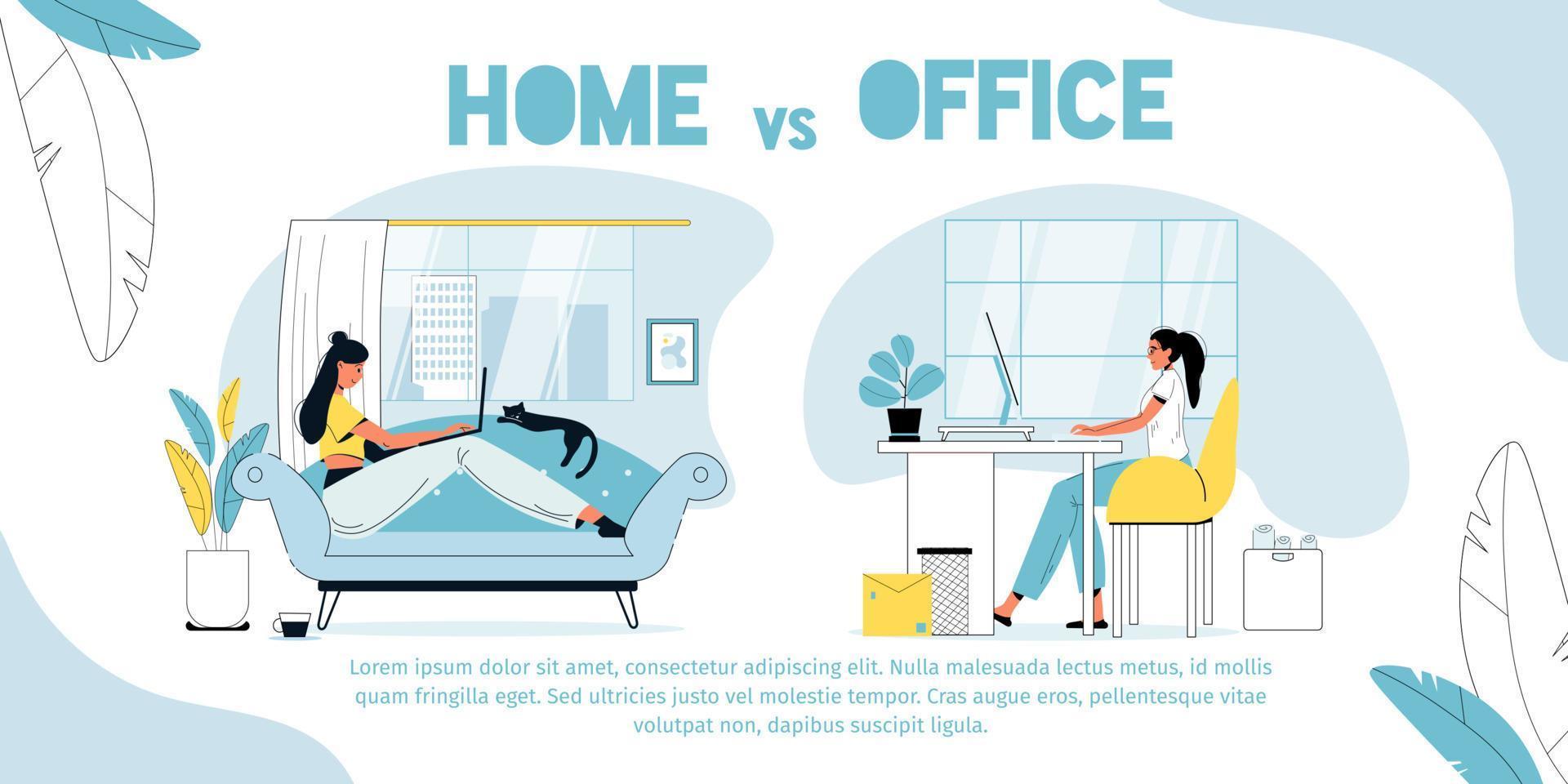 Zuhause vs. Büro, Mitarbeiter gegen Freiberufler-Poster vektor