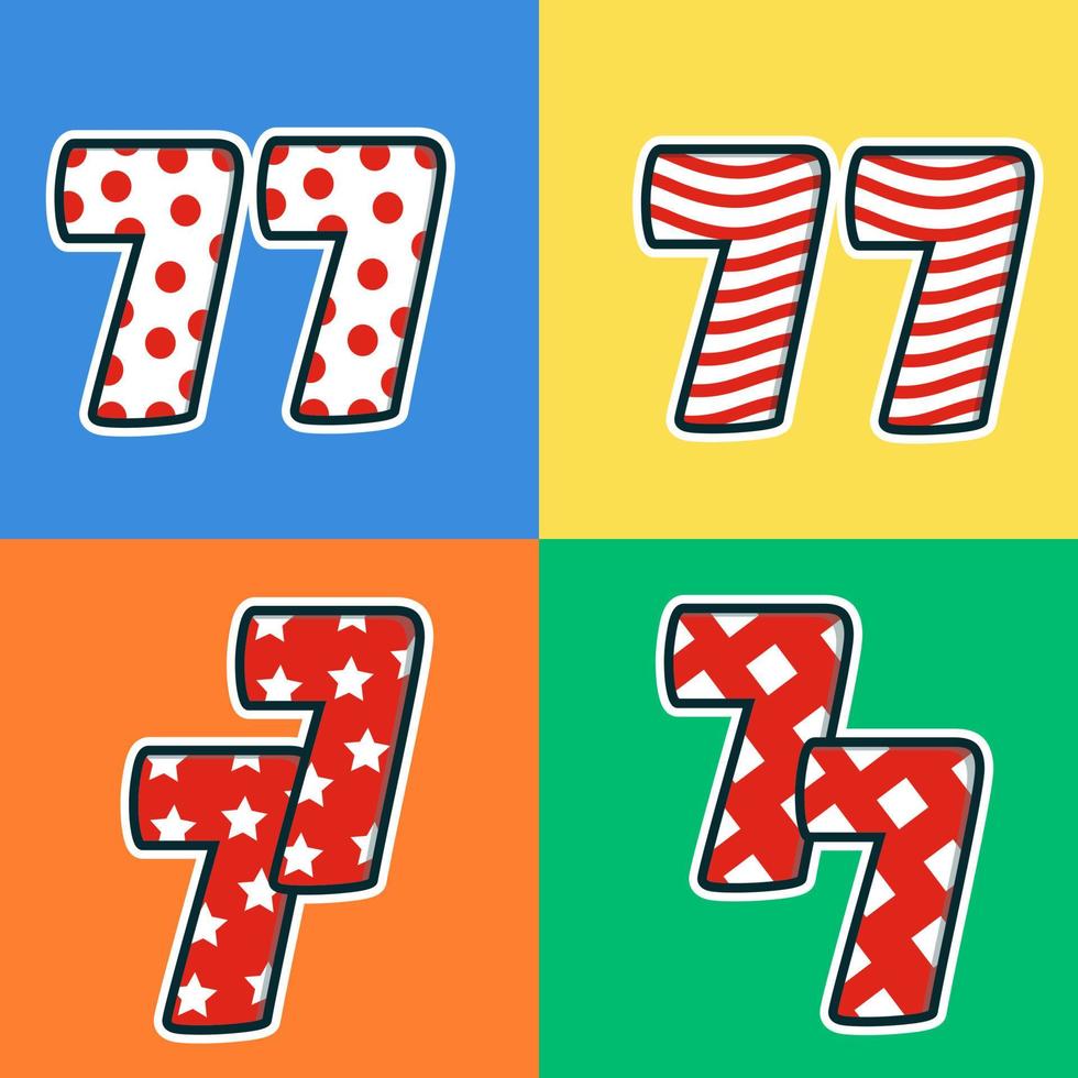 77-Symbol, bunter Vektor, Nummer 77 vektor