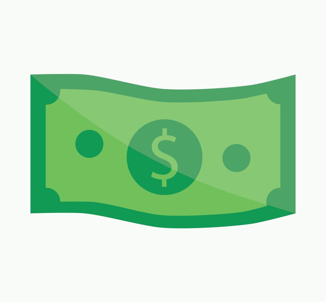 isolierter gewellter Dollarschein Hinweis grün glänzend flach Symbol Illustration finanzieller Hintergrund der amerikanischen Währung vektor