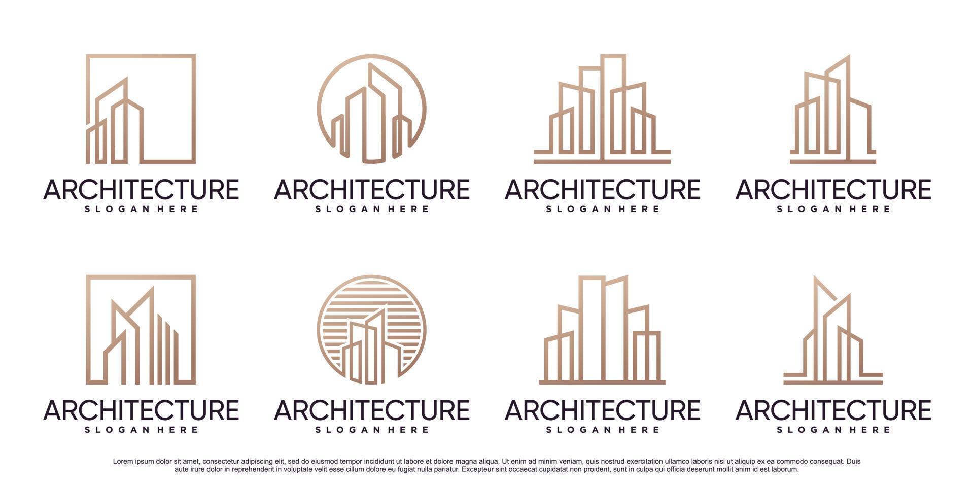uppsättning arkitektur byggnad logotyp design inspiration med linjekonst stil premium vektor