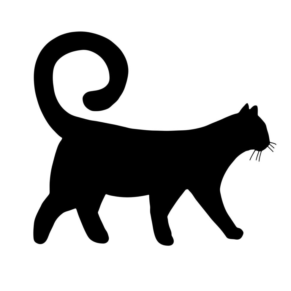 Silhouette der schwarzen Katze für Halloween-Designs. hand gezeichnete niedliche tiervektorillustration. vektor