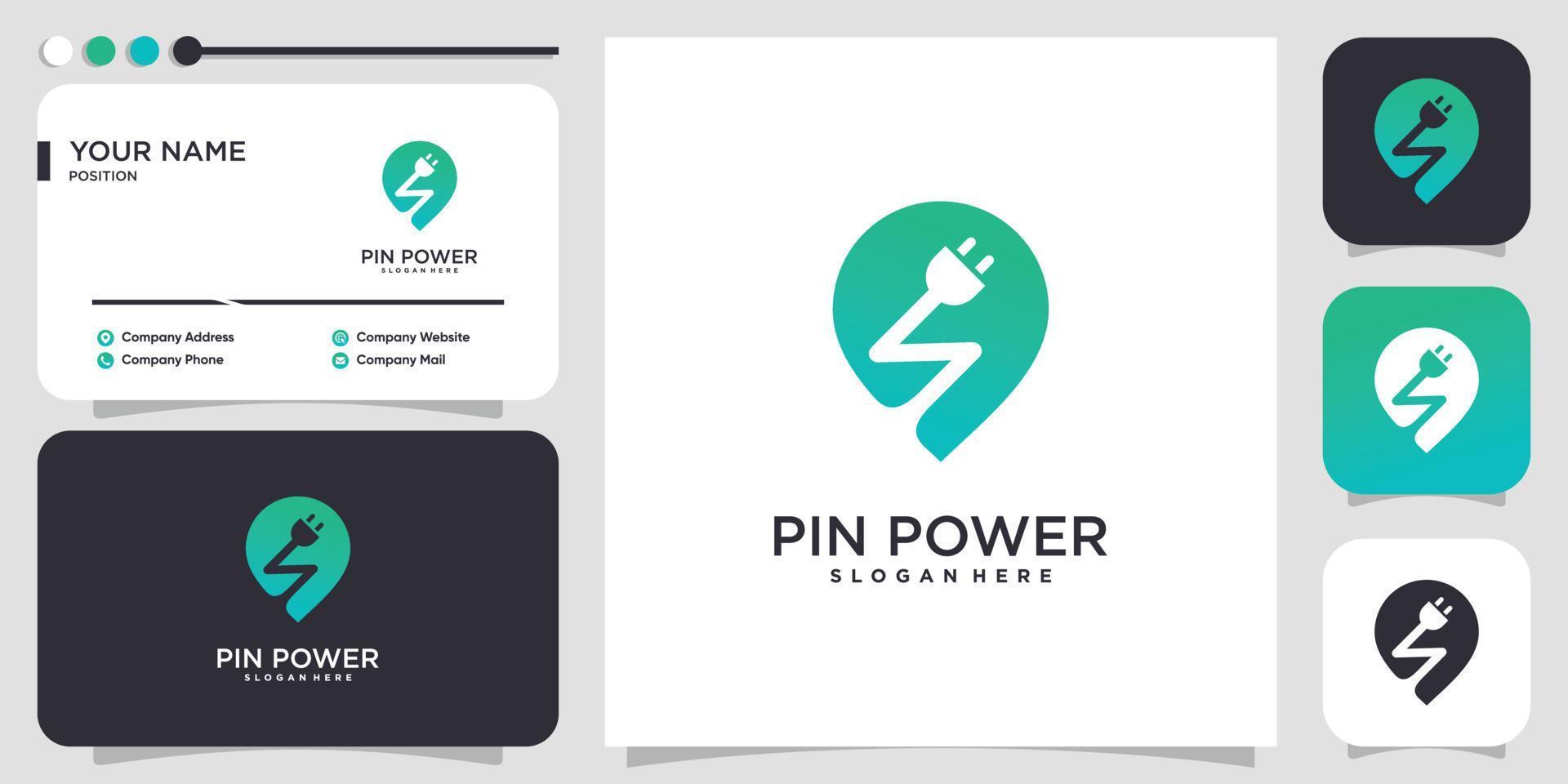 elektrisk logotyp med power pin koncept premium vektor
