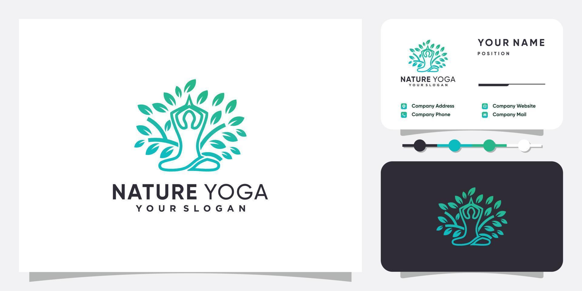 natur yoga logotyp med modern abstrakt koncept premium vektor