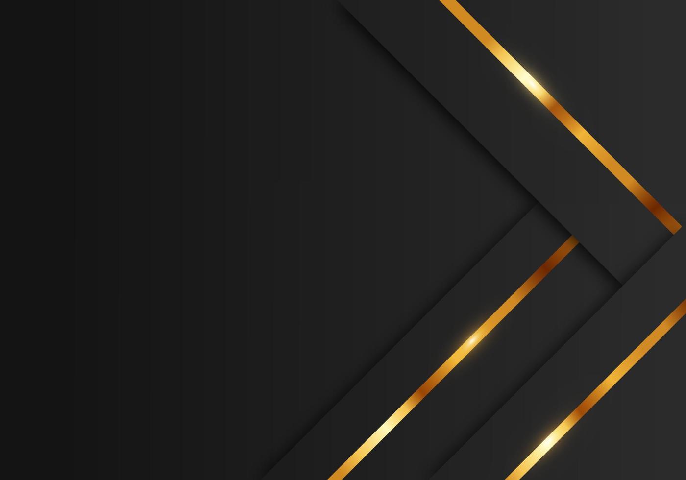 abstrakte erstklassige schwarze geometrische überlappungsschichten mit streifen goldener linie luxusstil auf dunklem hintergrund mit kopierraum vektor