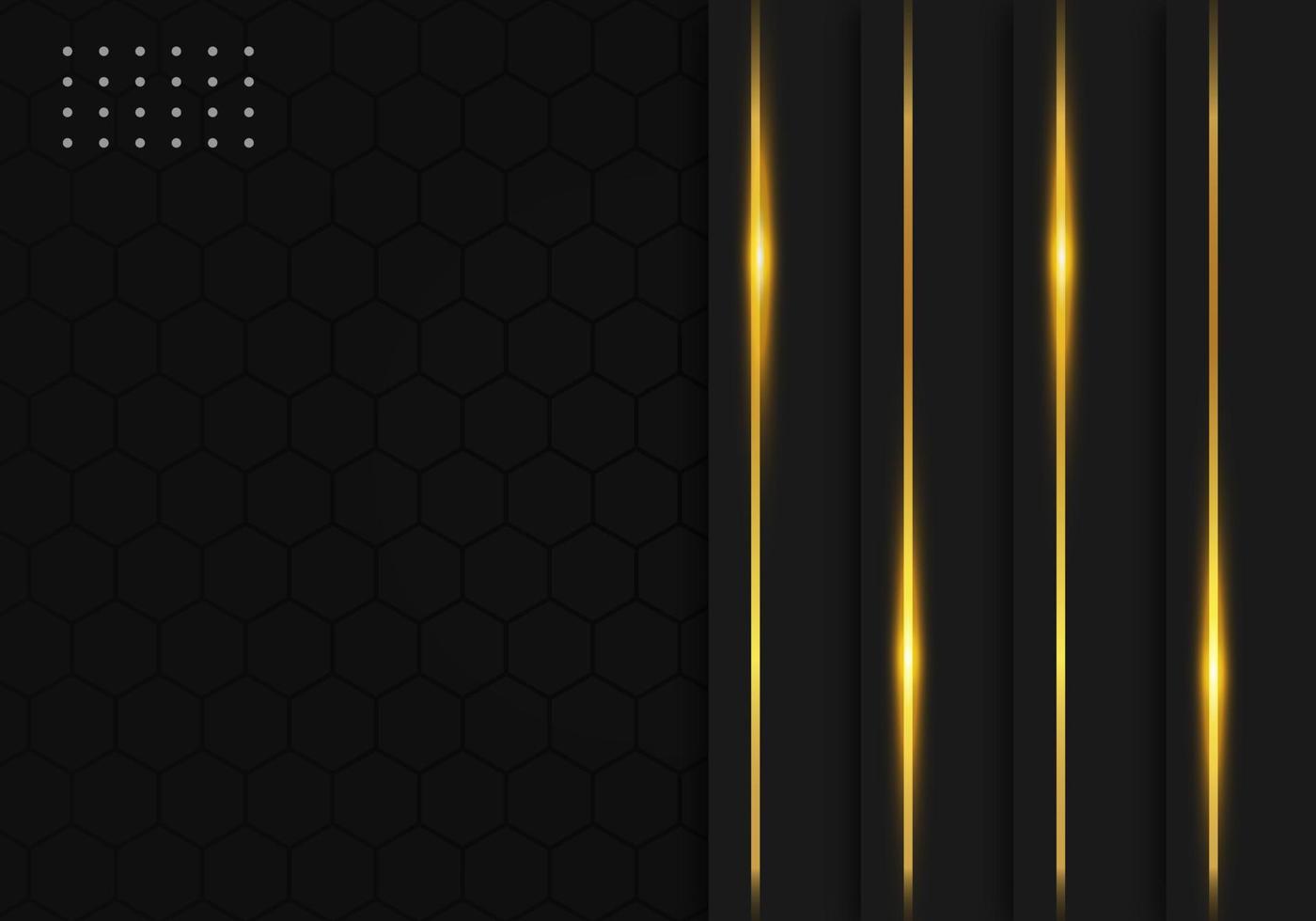 modern svart lyx bakgrund med guld linje dekoration på mörk hexagon mönster metallisk bakgrund vektor