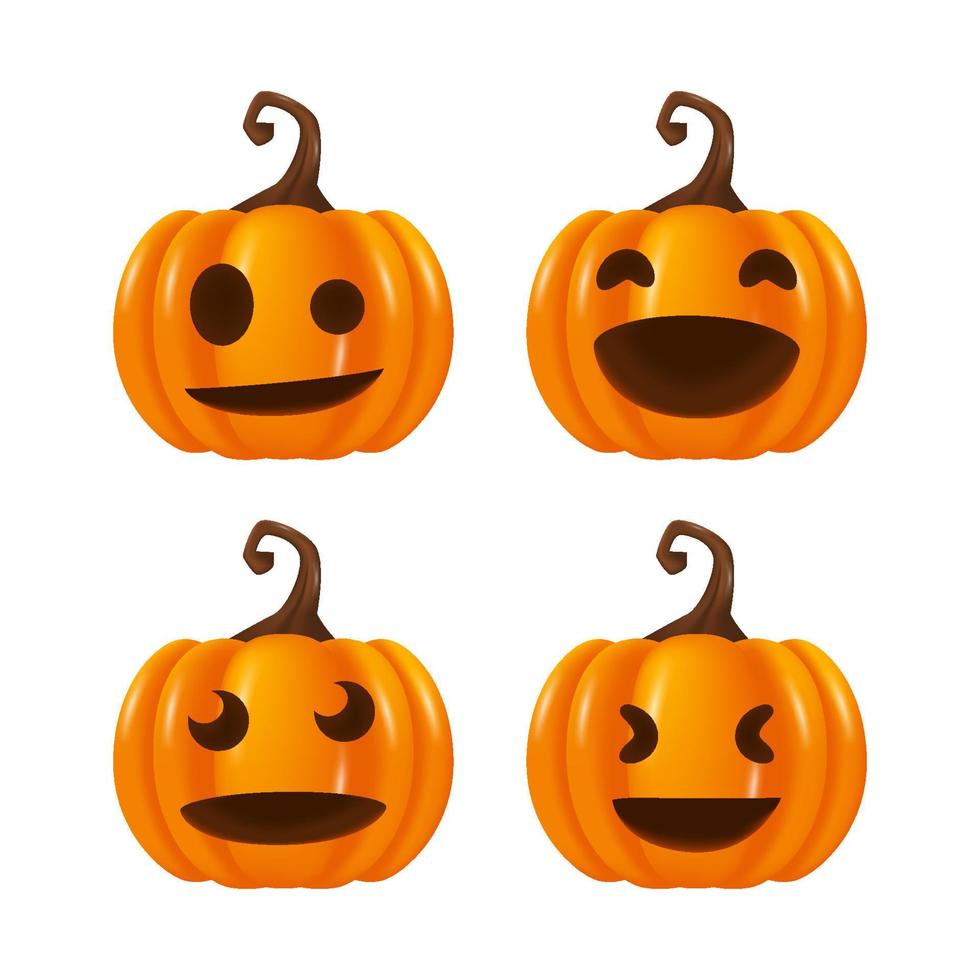 uppsättning av glada leende emoticon jack o lantern 3d pumpa lykta för halloween vektor