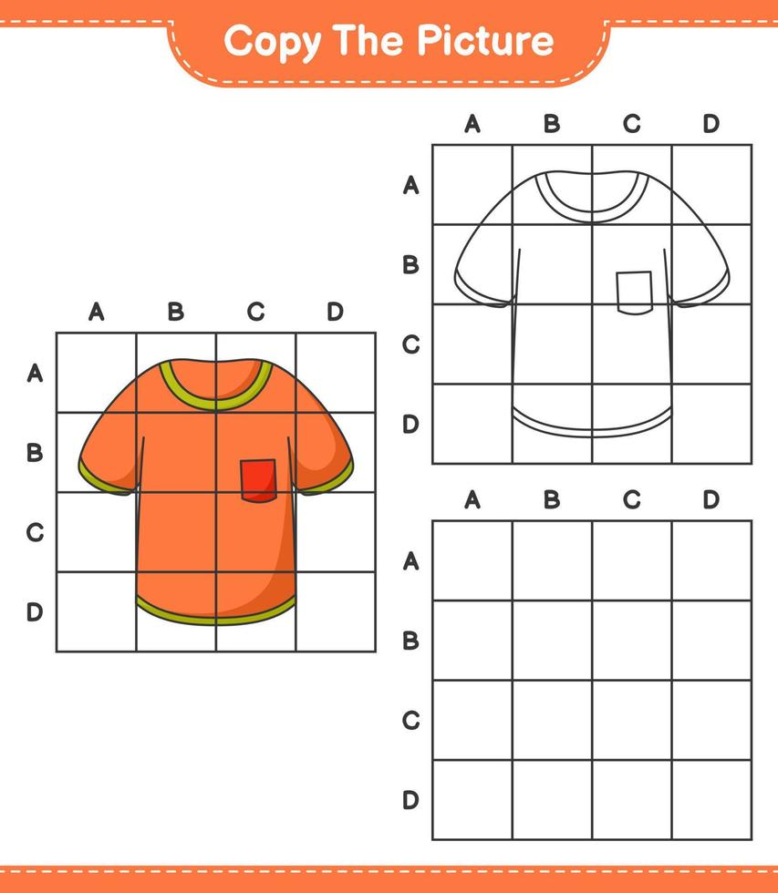 kopiera bilden, kopiera bilden av t-shirten med hjälp av rutnätslinjer. pedagogiskt barnspel, utskrivbart kalkylblad, vektorillustration vektor