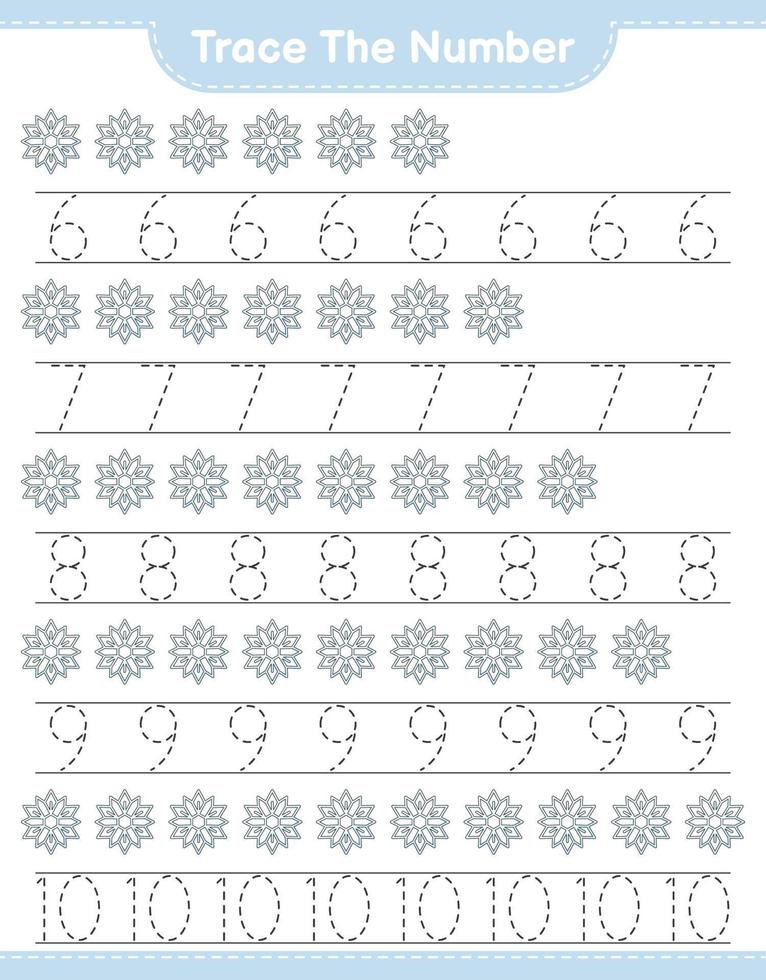 Verfolgen Sie die Nummer. Verfolgungsnummer mit Schneeflocke. pädagogisches kinderspiel, druckbares arbeitsblatt, vektorillustration vektor