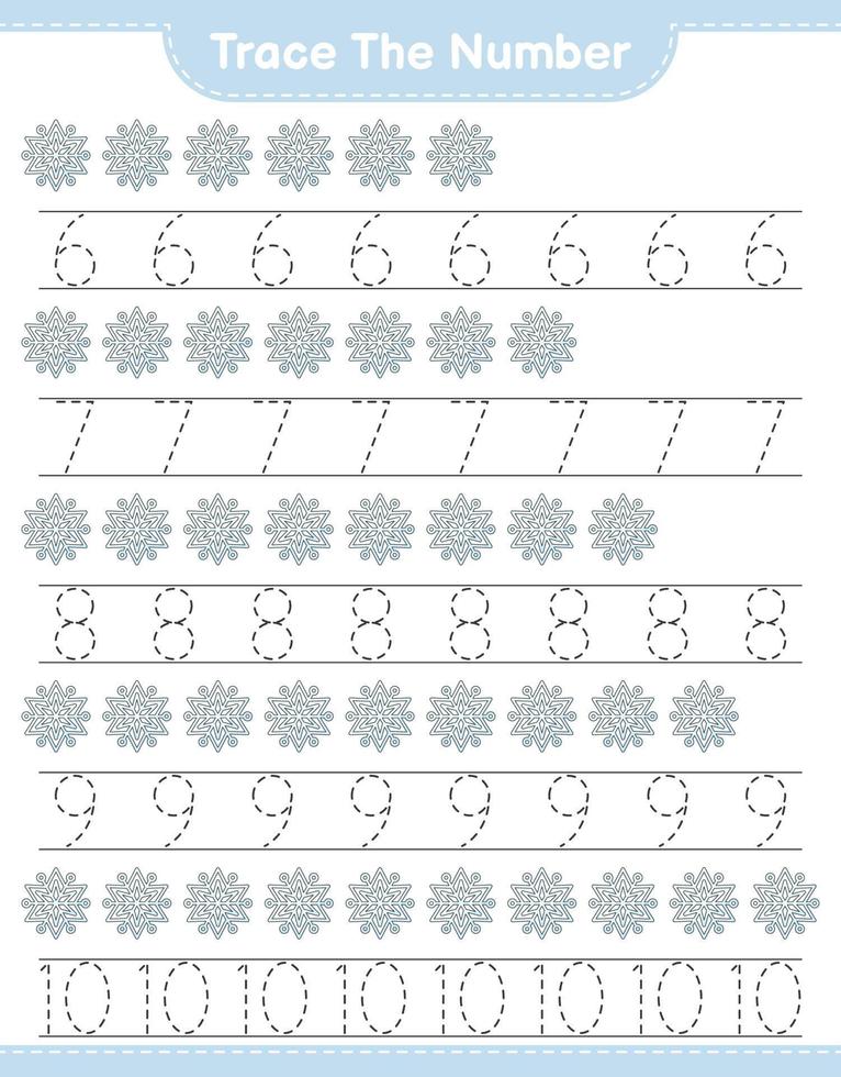 spåra numret. spårningsnummer med snöflinga. pedagogiskt barnspel, utskrivbart kalkylblad, vektorillustration vektor