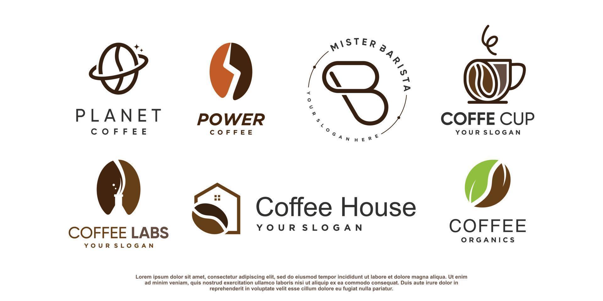 kaffe logotyp samling med kreativa element premium vektor