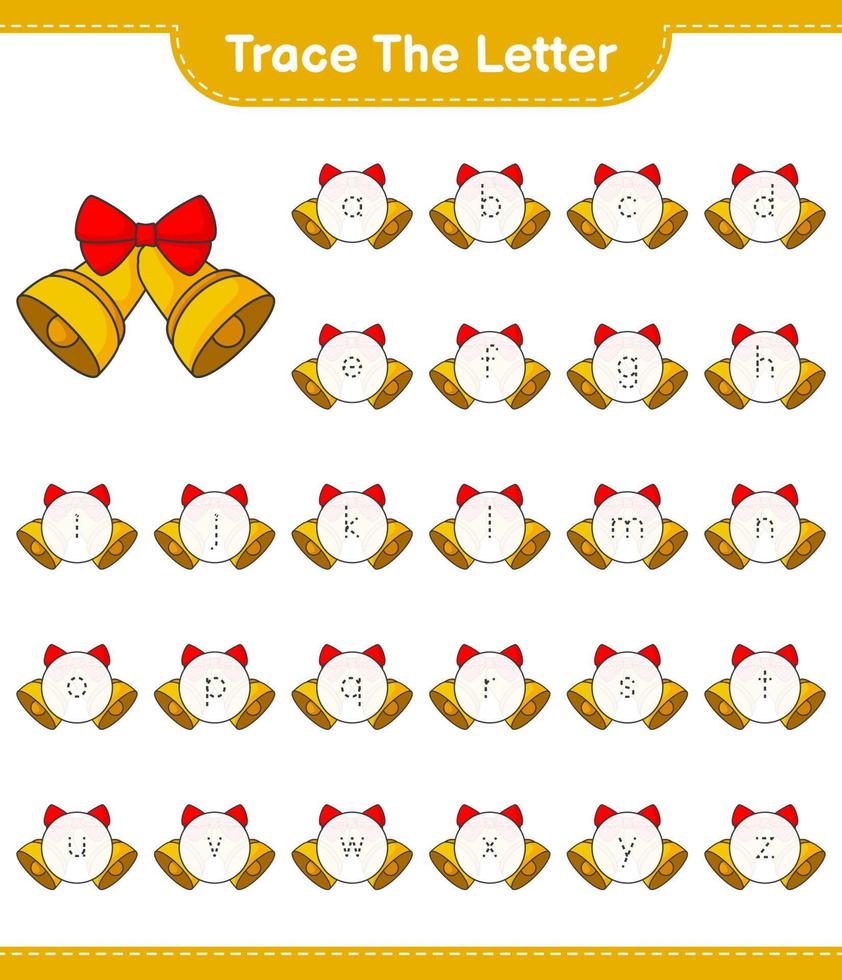 Verfolge den Brief. verfolgung von buchstabenalphabet mit weihnachtsglocke. pädagogisches kinderspiel, druckbares arbeitsblatt, vektorillustration vektor