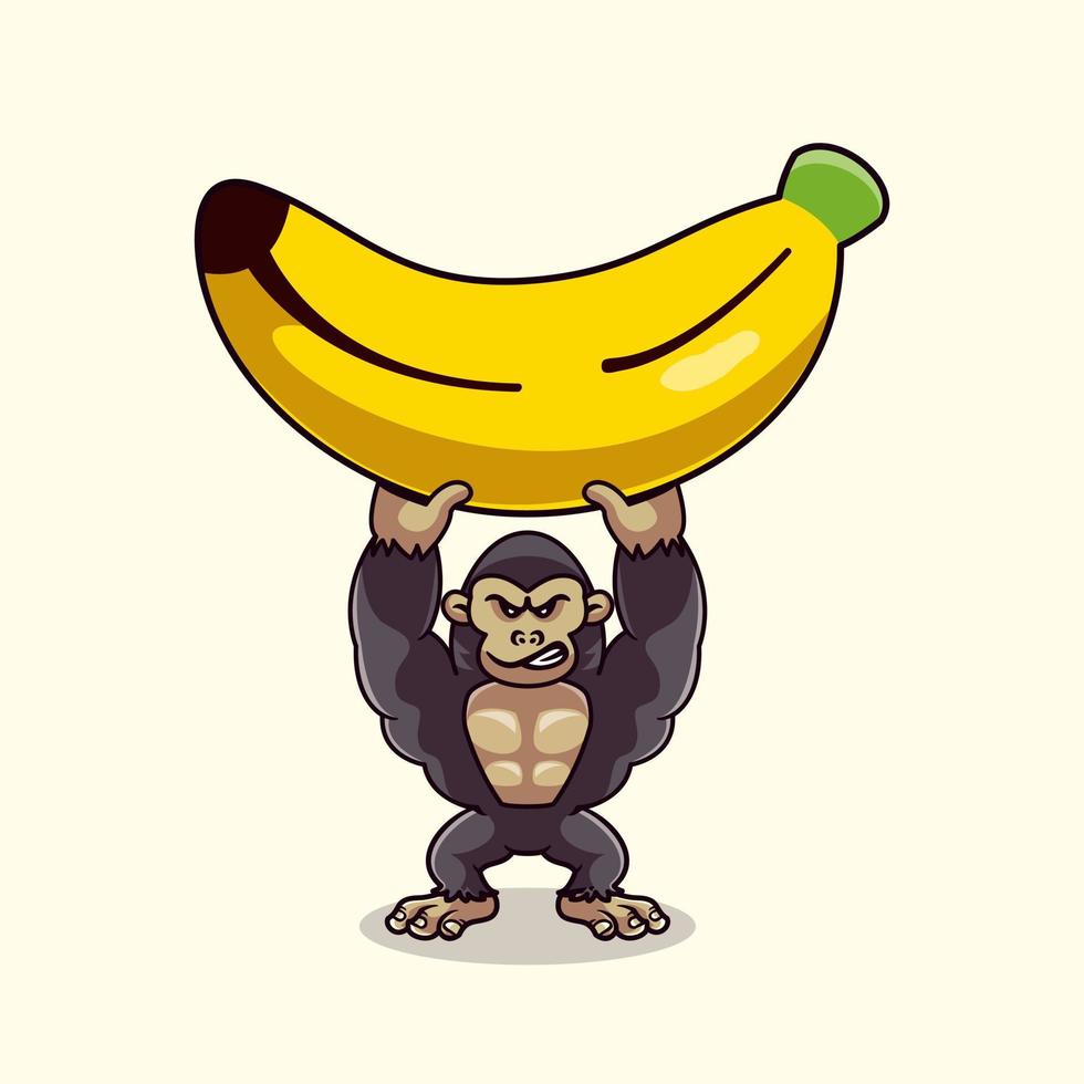 söt gorilla lyft banan tecknad vektor ikonillustration. djurfoder ikon konceptet platt tecknad film