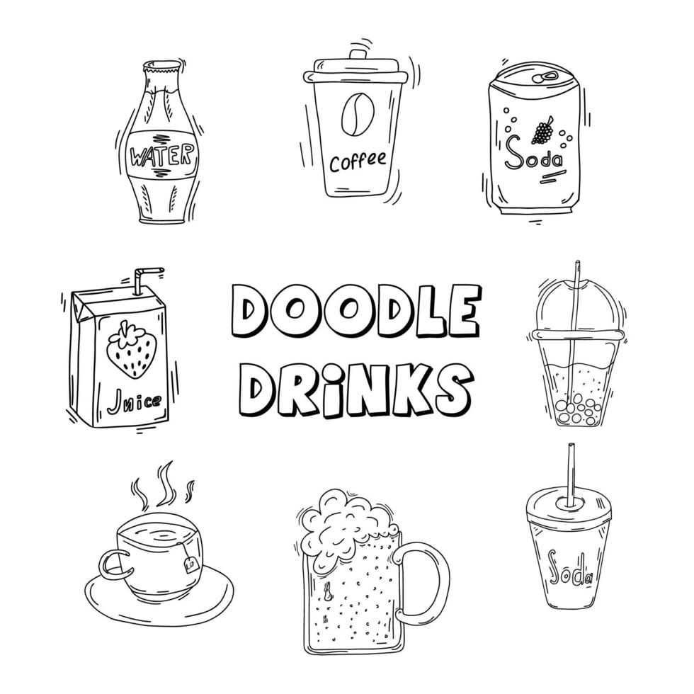 set samling handritad doodle drinkar vektor