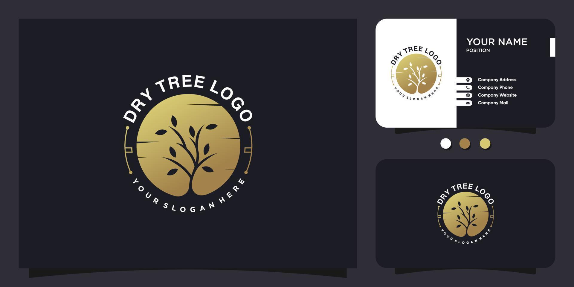 torr träd logotyp design med gyllene kreativ stil premium vektor