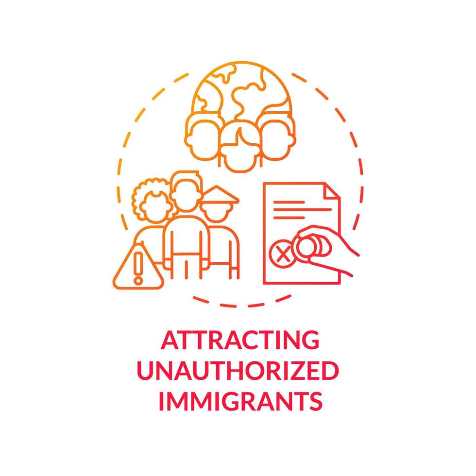 locka obehöriga invandrare röd gradient koncept ikon. legalisera migranter dålig effekt abstrakt idé tunn linje illustration. isolerade konturritning vektor