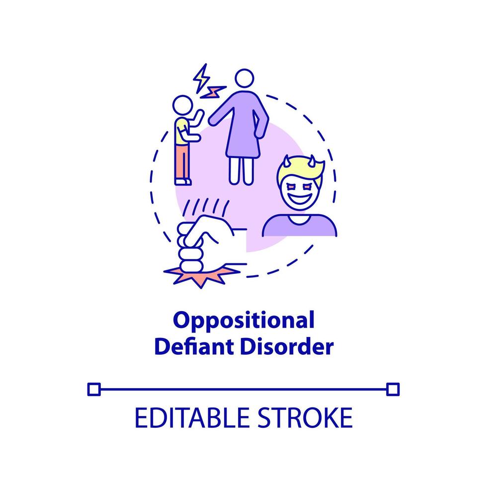 Symbol für das Konzept der oppositionellen trotzigen Störung. psychische Störung bei Kindern abstrakte Idee dünne Linie Illustration. isolierte Umrisszeichnung. editierbarer Strich vektor