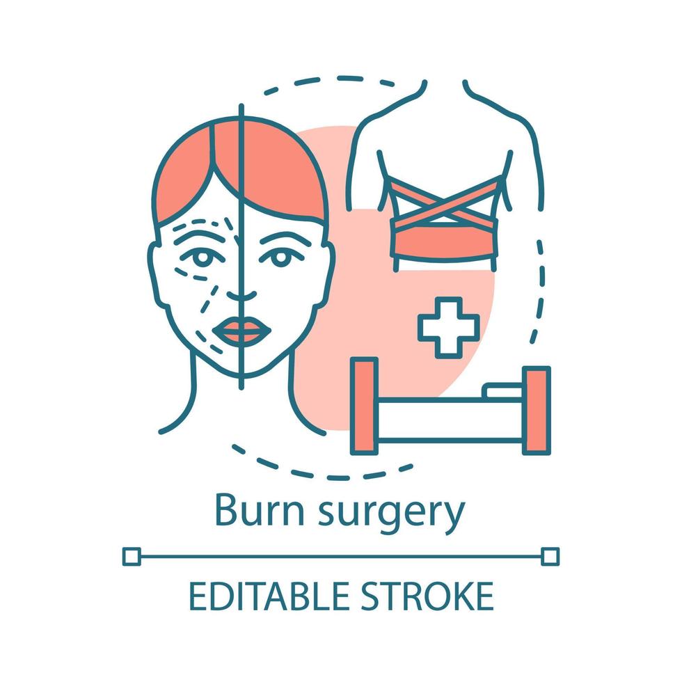 Symbol für das Konzept der Verbrennungschirurgie. Verbrennungs- und Wundbehandlungsidee dünne Linie Illustration. rekonstruktive plastische Chirurgie. Vektor isolierte Umrisszeichnung. Plastische Chirurgen. bearbeitbarer Strich