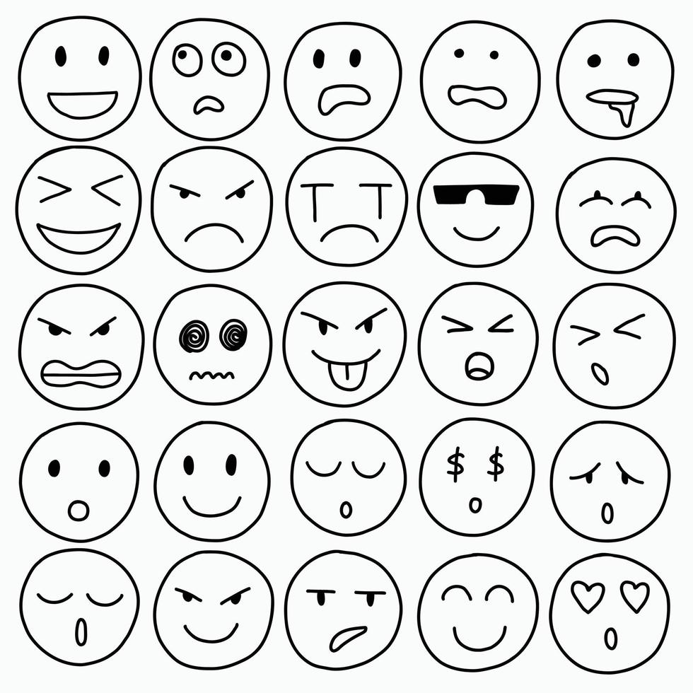 Sammlung von Freihandzeichnungen von Emoticons. vektor