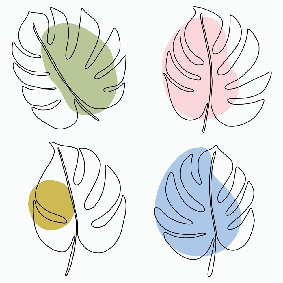 einfachheit monstera blatt freihand kontinuierliche linienzeichnung flaches design. vektor