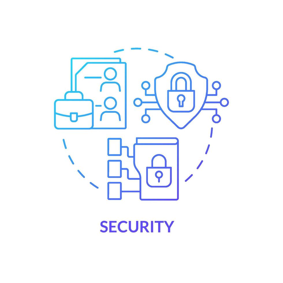 Symbol für blaues Farbverlaufskonzept für Sicherheit. Cybersicherheits-Tools. Vorteil der Online-Zusammenarbeit abstrakte Idee dünne Linie Illustration. isolierte Umrisszeichnung. vektor