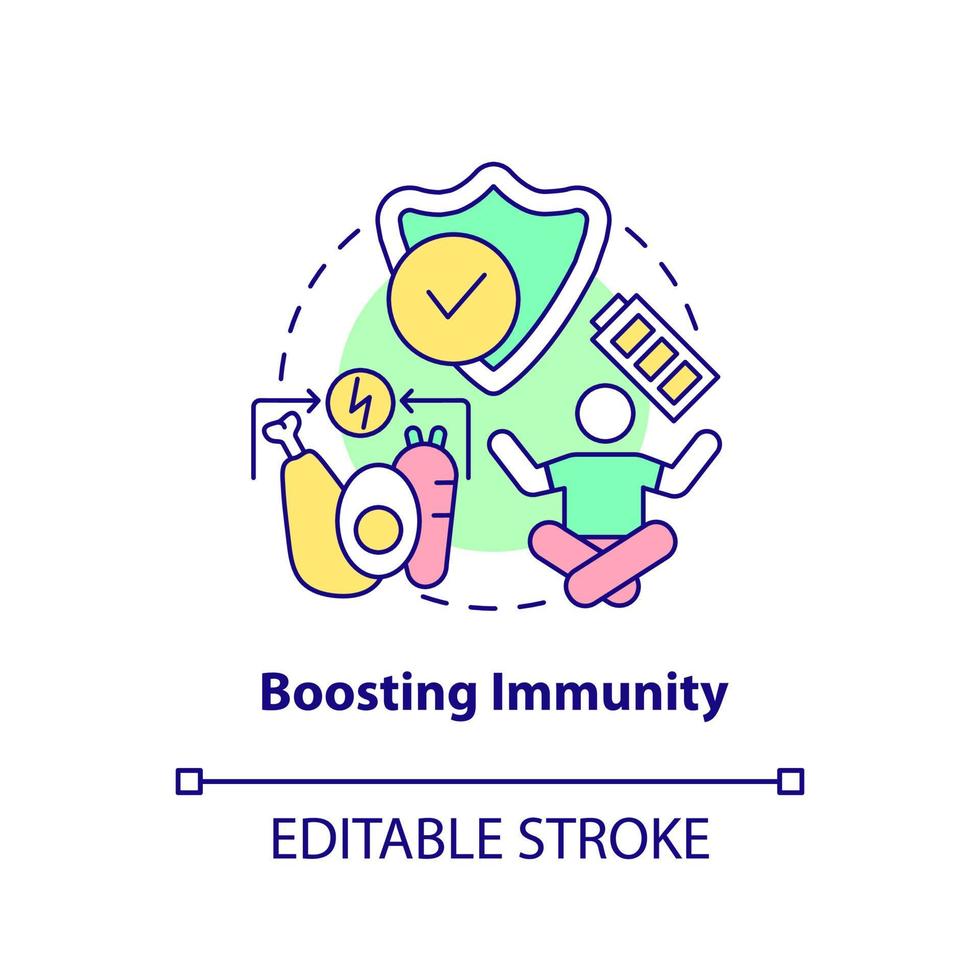 Symbol für das Konzept der Stärkung der Immunität. Immunsystem stärken. gesunde ernährung vorteile abstrakte idee dünne linie illustration. isolierte Umrisszeichnung. editierbarer Strich. vektor