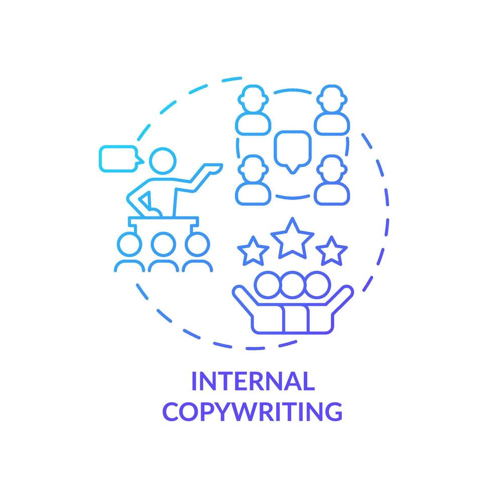 intern copywriting blå gradient koncept ikon. relation med anställda. tjänst av pr företag abstrakt idé tunn linje illustration. isolerade konturritning. vektor