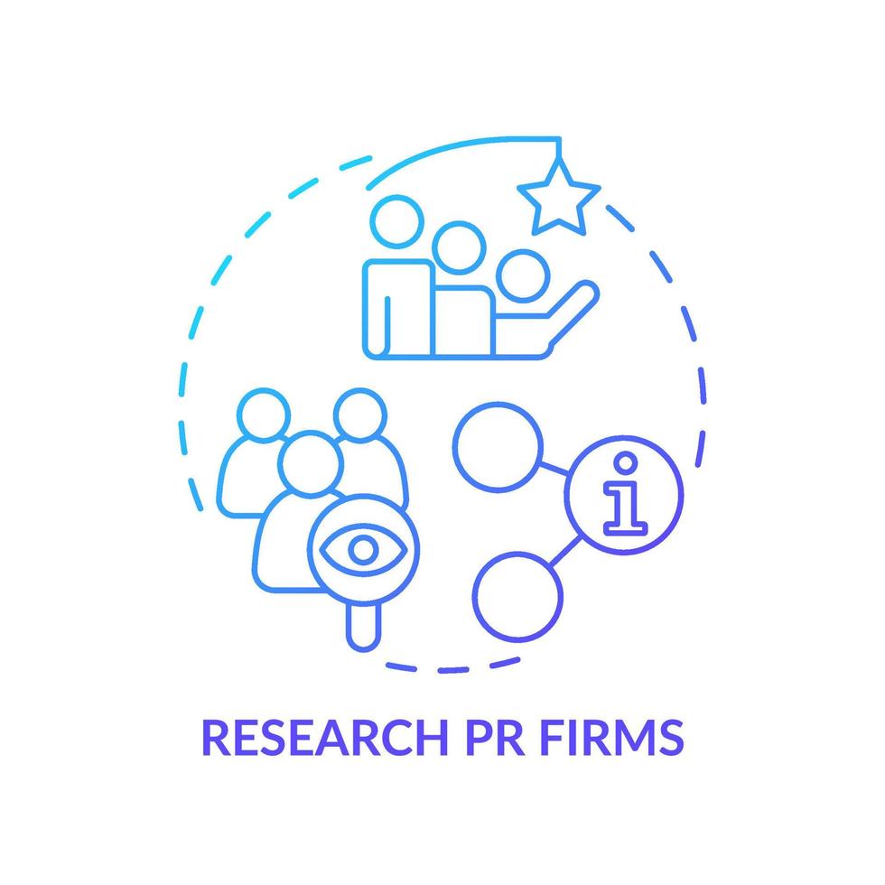 Symbol für das blaue Farbverlaufskonzept von Forschungs-PR-Firmen. Kommunikationsstrategie für Unternehmen. Einstellungsagentur abstrakte Idee dünne Linie Illustration. isolierte Umrisszeichnung. vektor