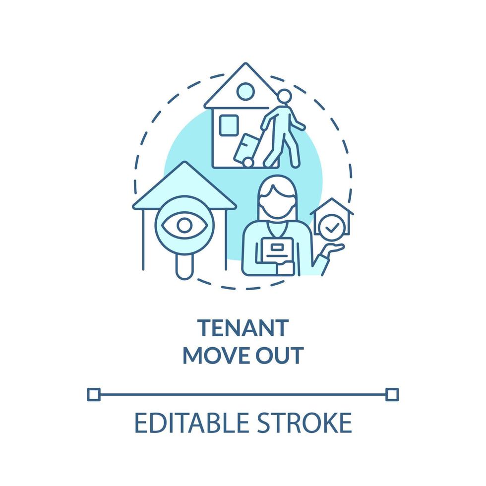 Mieter ziehen türkisfarbenes Konzeptsymbol aus. Immobilienverwaltung Arbeit abstrakte Idee dünne Linie Abbildung. isolierte Umrisszeichnung. editierbarer Strich vektor