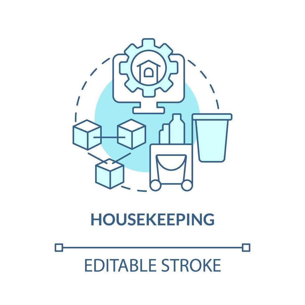 Symbol für das türkisfarbene Konzept der Haushaltsführung. Property Management System Modul abstrakte Idee dünne Linie Illustration. isolierte Umrisszeichnung. editierbarer Strich vektor