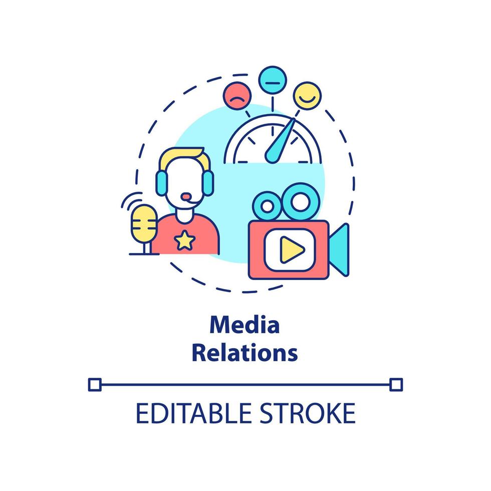 media relations koncept ikon. främja organisationens uppdrag. pr tjänst abstrakt idé tunn linje illustration. isolerade konturritning. redigerbar linje. vektor