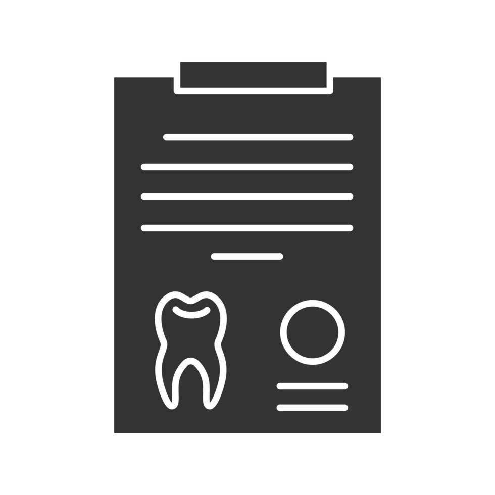 tänder diagnostisk rapport glyfikon. tandläkares råd. siluett symbol. negativt utrymme. vektor isolerade illustration