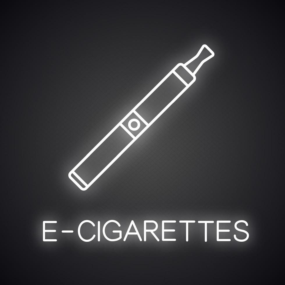 e-cigarett neonljusikon. vape penna. elektronisk cigarett. glödande tecken. vektor isolerade illustration