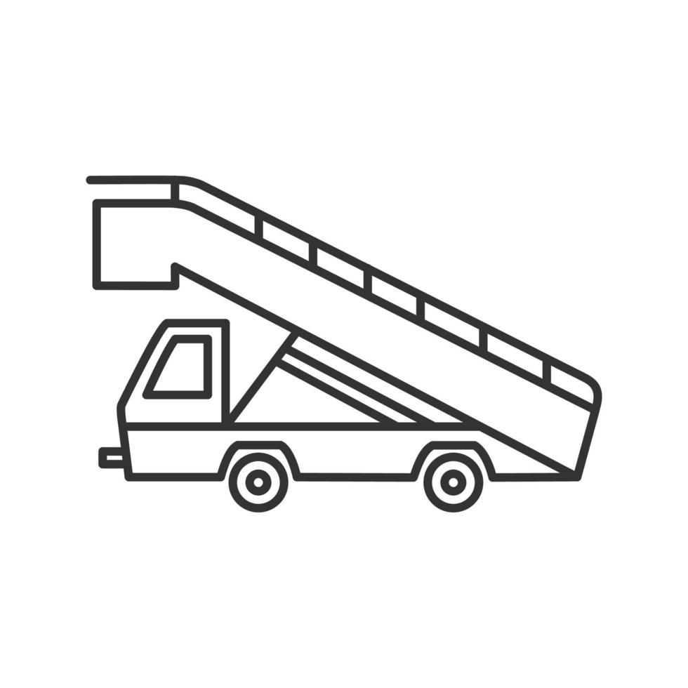Lineares Symbol für Treppenwagen. dünne Liniendarstellung. Lufttreppe. Passagiergang. Kontursymbol. Vektor isoliert Umrisszeichnung