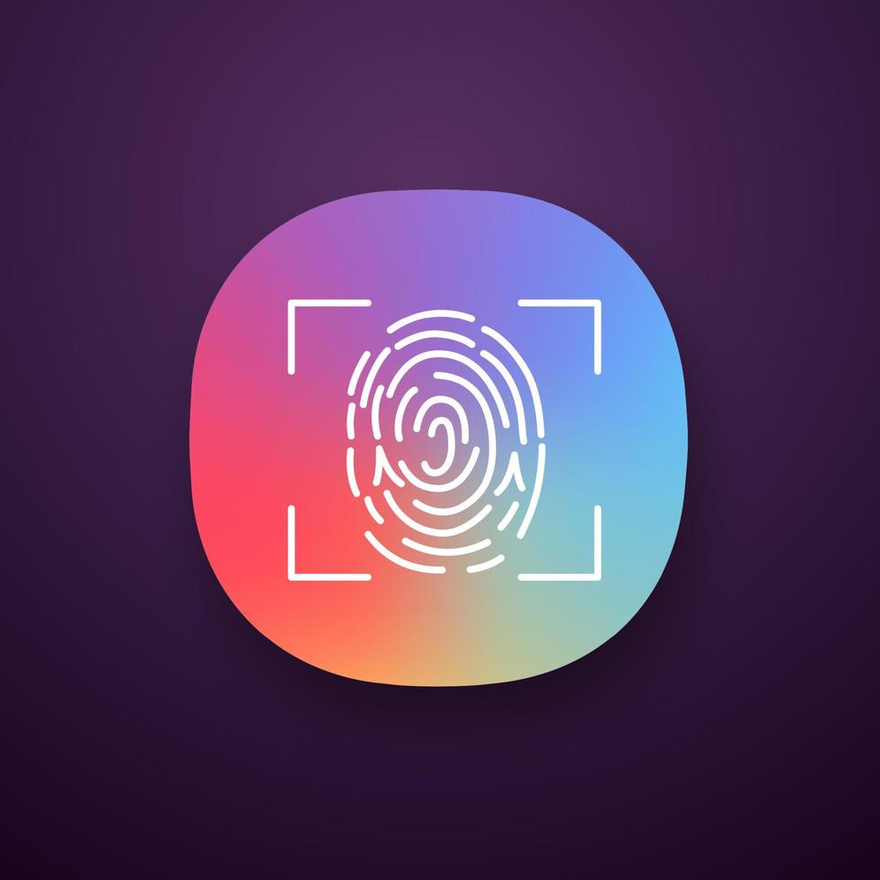 App-Symbol zum Scannen von Fingerabdrücken. Berührungsidentifikation. ui ux-benutzeroberfläche. Biometrische Identifikation. Fingerabdruckerkennung. Web- oder mobile Anwendung. vektor isolierte illustration