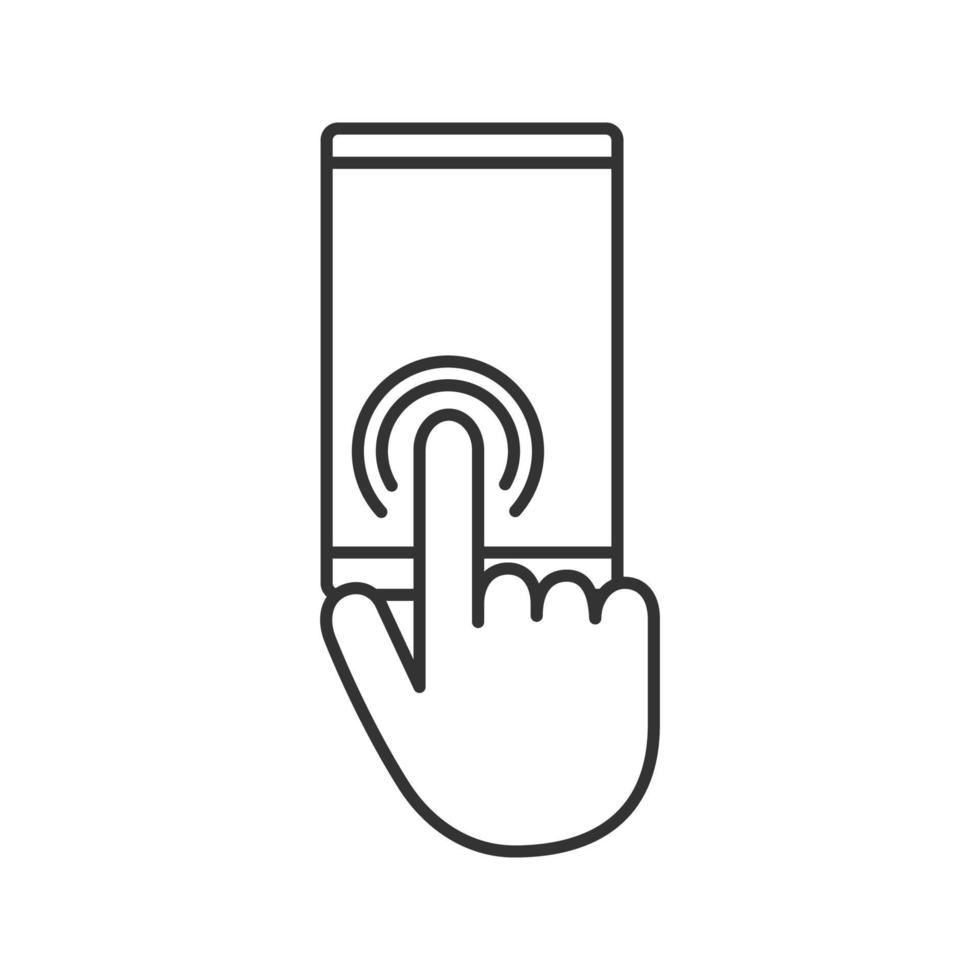 smartphone pekskärm linjär ikon. tunn linje illustration. dubbeltryck beröringsgest. mobiltelefon. kontur symbol. vektor isolerade konturritning