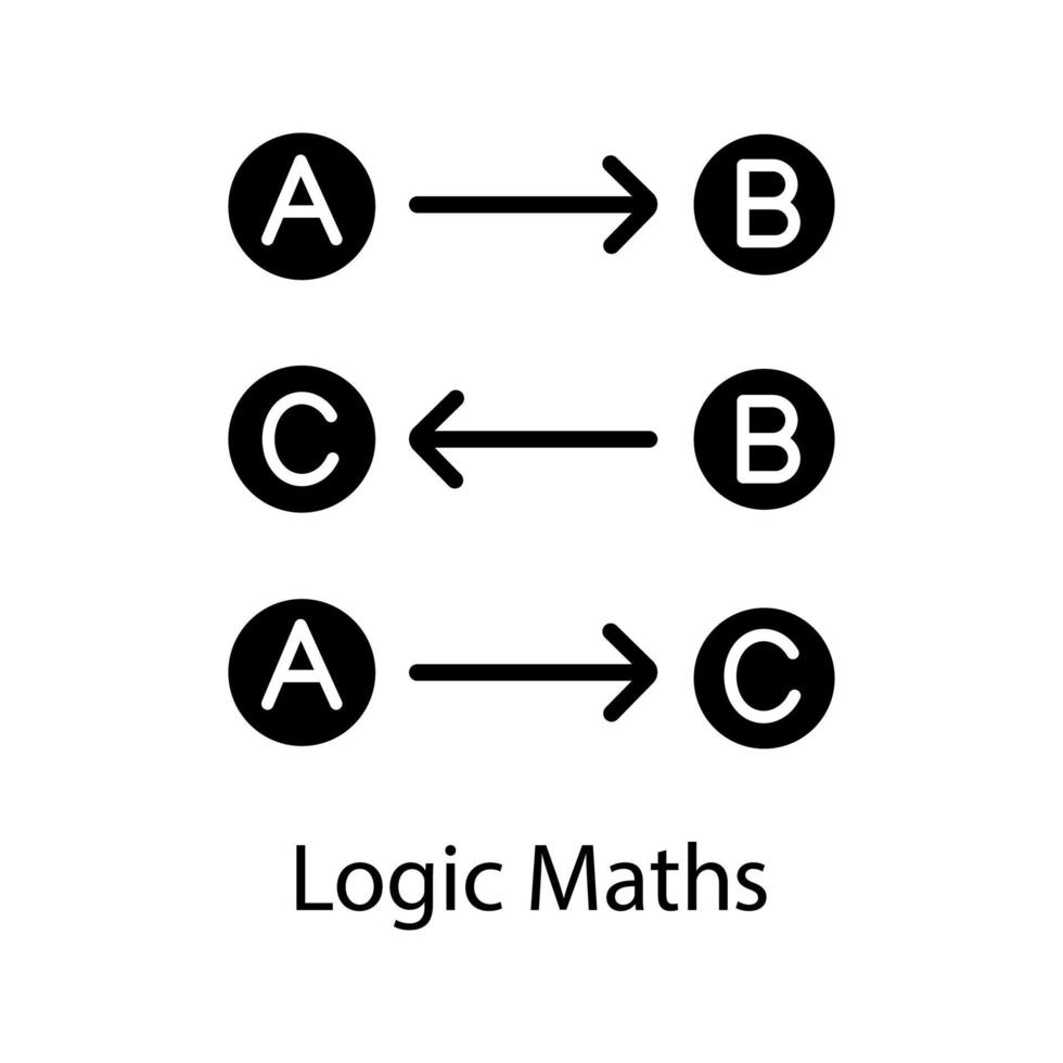 logik matematik glyfikon. logiska regler. tankeprocess. siluett symbol. negativt utrymme. vektor isolerade illustration