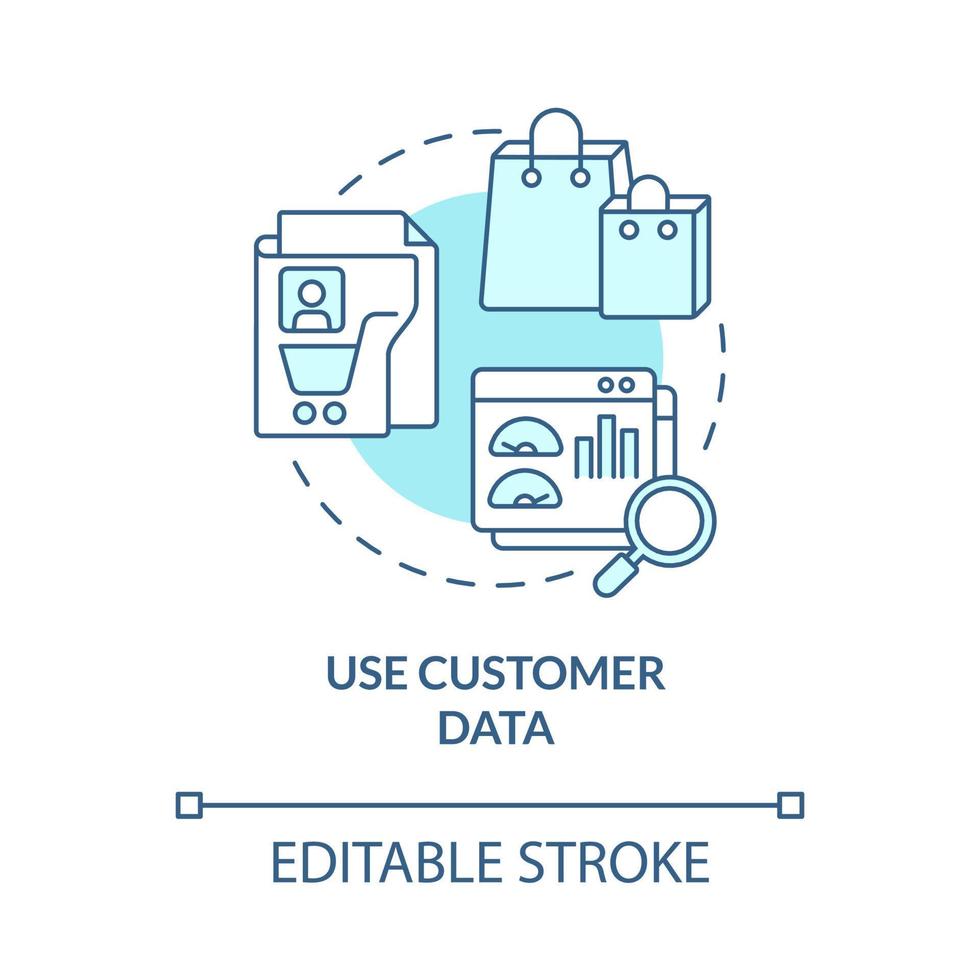 Verwenden Sie das türkisfarbene Konzeptsymbol für Kundendaten. personalisierte informationssammlung abstrakte idee dünne linie illustration. isolierte Umrisszeichnung. editierbarer Strich vektor
