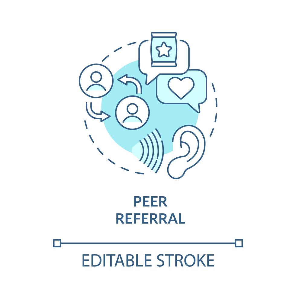 peer referens turkos konceptikon. vänners råd. kund beröringspunkter abstrakt idé tunn linje illustration. isolerade konturritning. redigerbar linje vektor