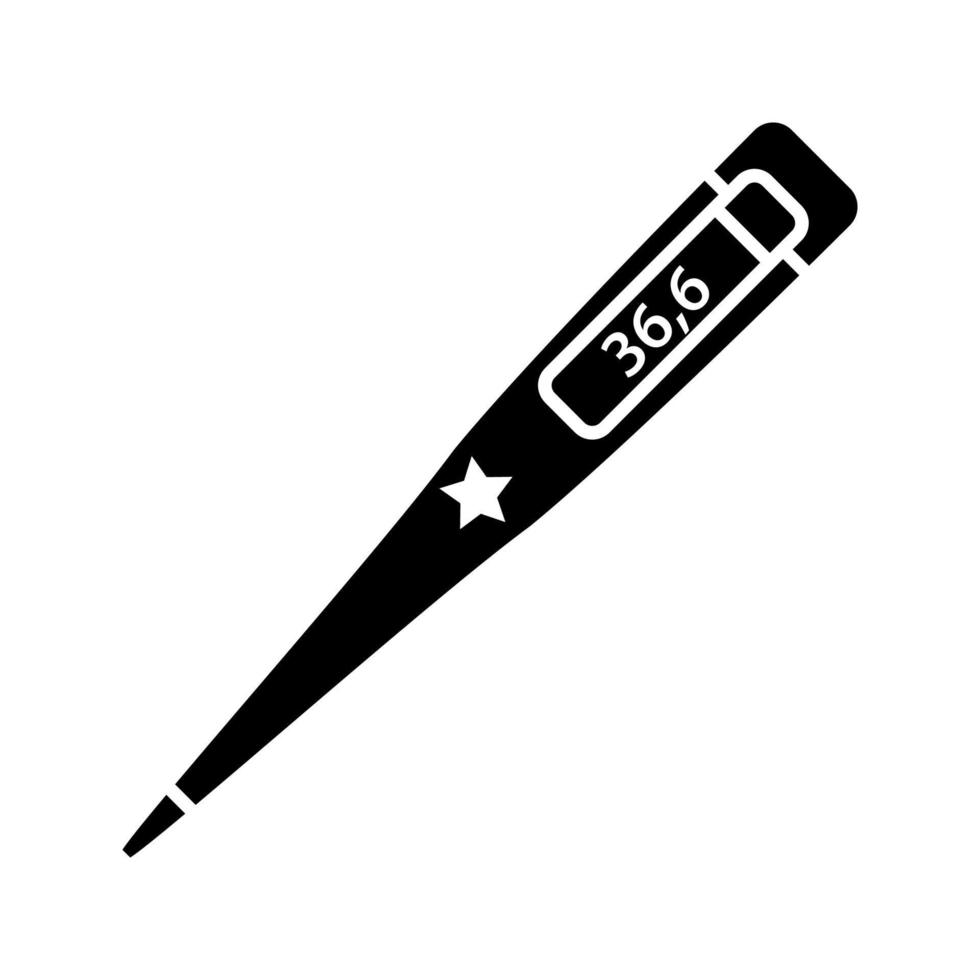 medizinisches elektronisches Thermometer für Babys Glyphen-Symbol. normale Körpertemperatur. Silhouettensymbol. negativer Raum. vektor isolierte illustration