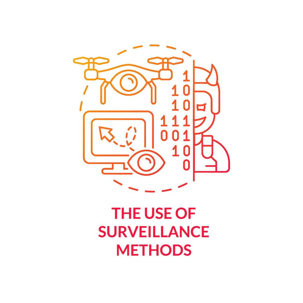 Verwendung von Überwachungsmethoden Symbol für rotes Gradientenkonzept. Spionageausrüstung. form der informationskriegsführung abstrakte idee dünne linie illustration. isolierte Umrisszeichnung. vektor