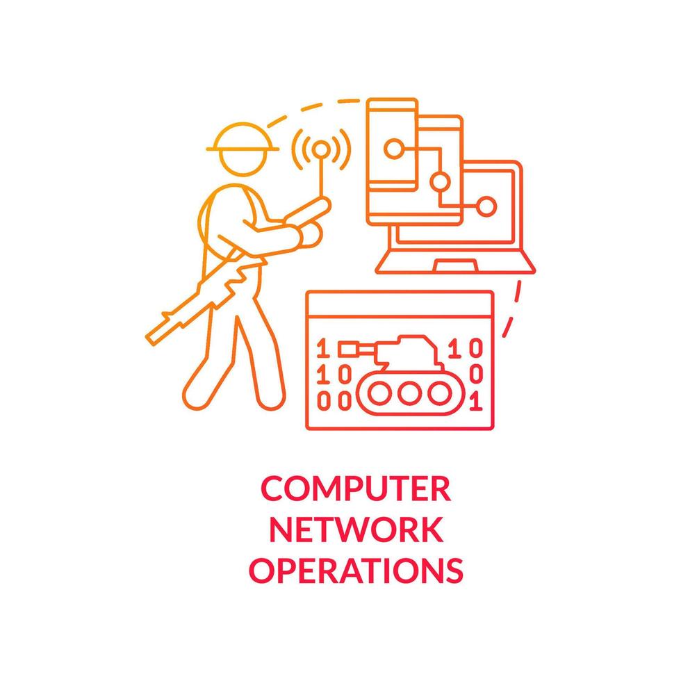 datornätverk operationer röd gradient koncept ikon. enheters användning. informationsoperationer abstrakt idé tunn linje illustration. isolerade konturritning. vektor