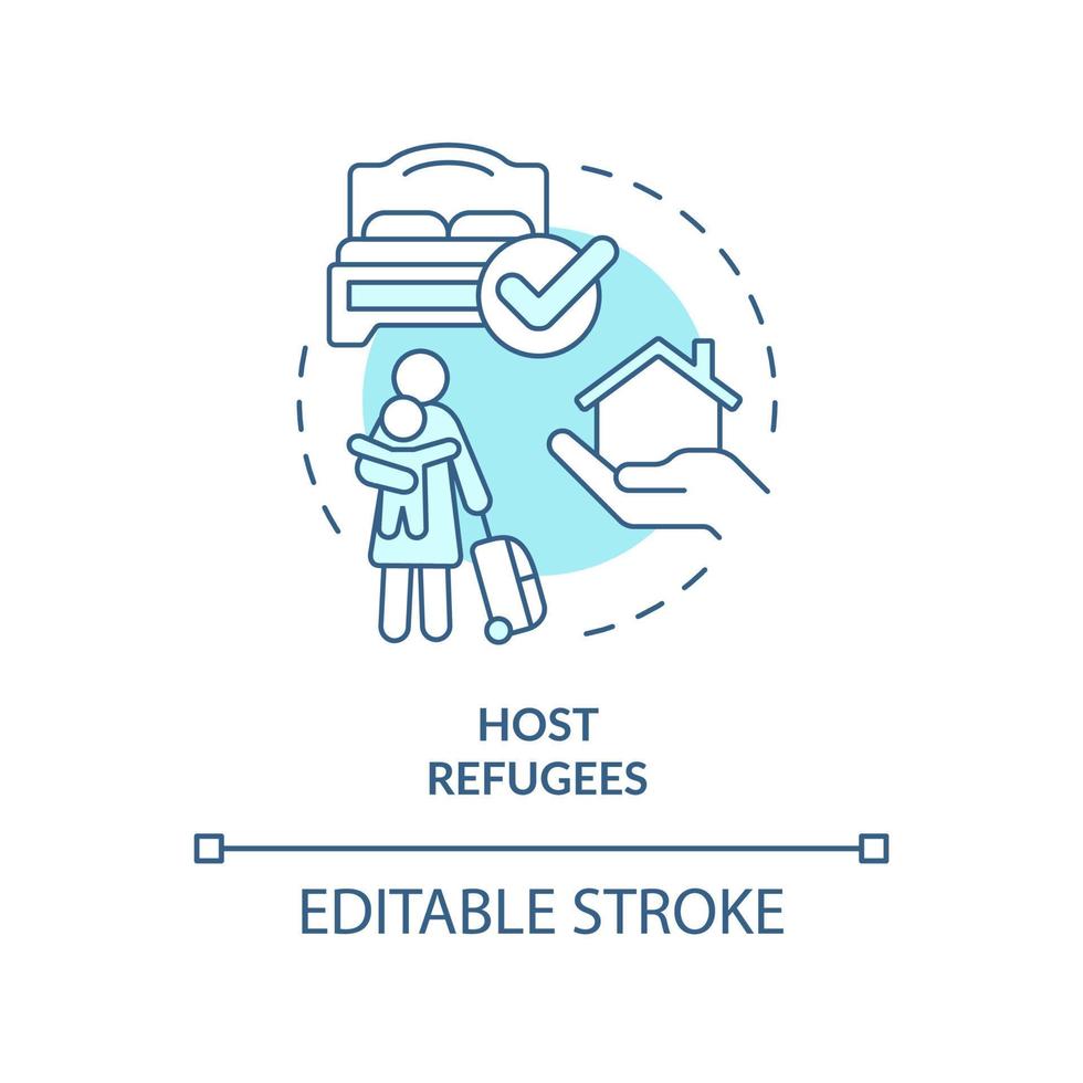 värd flykting turkos konceptikon. tillhandahålla hem och rum. hjälpa flyktingar abstrakt idé tunn linje illustration. isolerade konturritning. redigerbar linje. vektor
