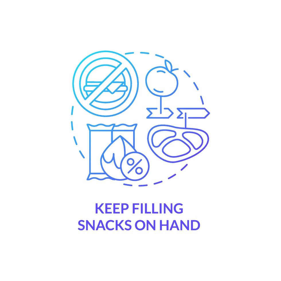 füllen Sie weiterhin Snacks auf der Hand blaues Farbverlaufskonzept-Symbol. gesunde Ernährung. Ansätze für eine gesunde Ernährung abstrakte Idee dünne Linie Illustration. isolierte Umrisszeichnung. vektor