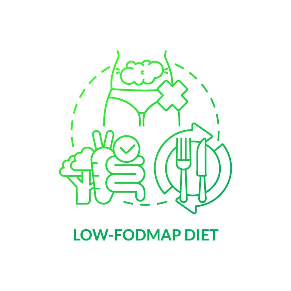 Low-Fodmap-Diät grünes Farbverlauf-Konzept-Symbol. Kohlenhydrate eingeschränkt. Blähungen verhindern. trendige diätplan abstrakte idee dünne linie illustration. isolierte Umrisszeichnung. vektor