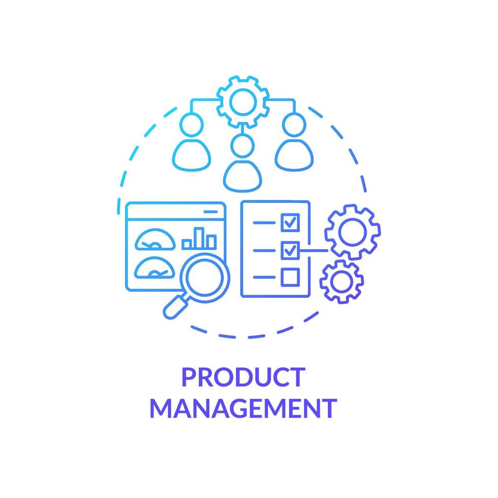 Symbol für das blaue Farbverlaufskonzept des Produktmanagements. Marketingentwicklungsprozesse. Geschäftsentwicklung abstrakte Idee dünne Linie Illustration. isolierte Umrisszeichnung. vektor